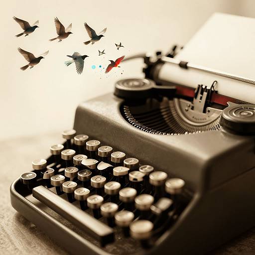Vintage Typewriter Transforming into Birds