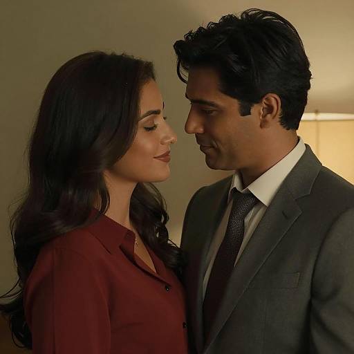 Intimate Couple in Dimly Lit Room