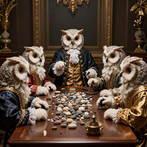 Regal Owls in 18th Century Attire