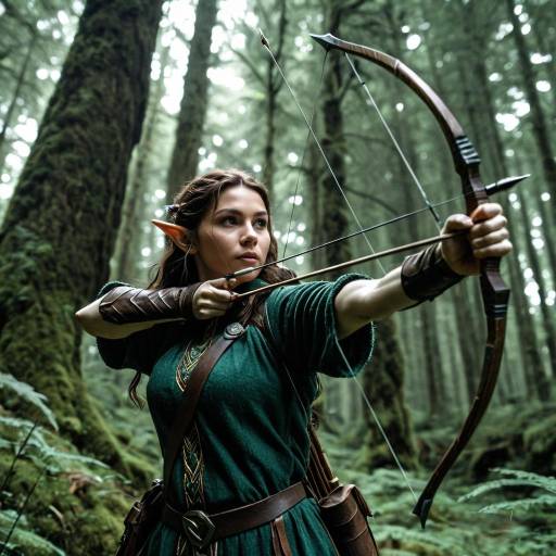 Elf Ranger Aiming Arrow in Forest