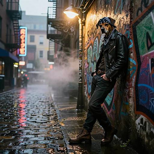 Noir Biker Dog in Urban Tunnel