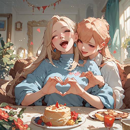 Anime Party with Two Laughing Girls