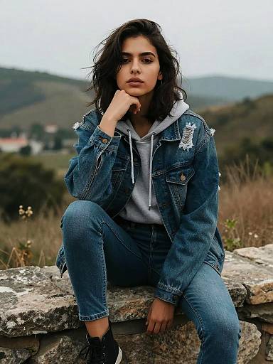 Moody Denim Portrait on Stone Ledge