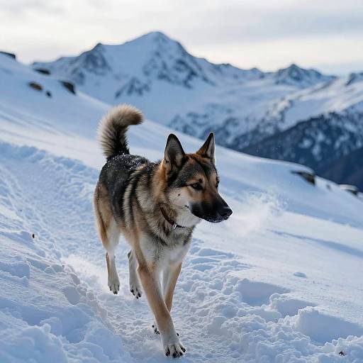 Pointy-Eared Dog Exploring Snowy Trail