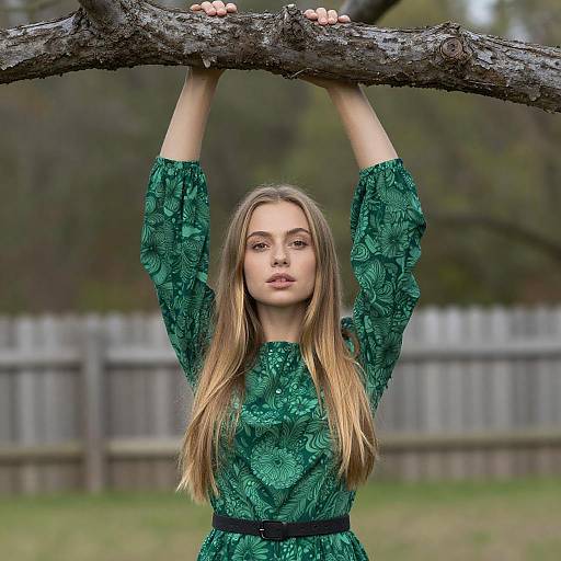 Young Woman Posing Outdoors with Tree