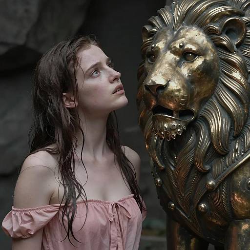 Ethereal Encounter with the Lion Statue