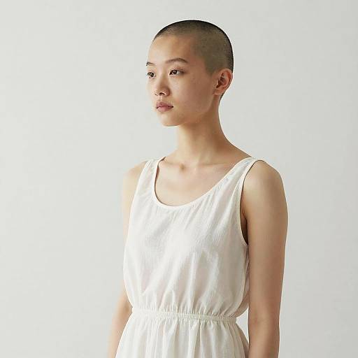 Serene Bald Girl in White Dress