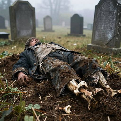 Foggy Graveyard with Unearthed Bones