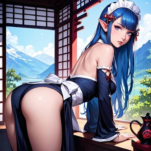 Elegant Maid in Traditional Japanese Attire