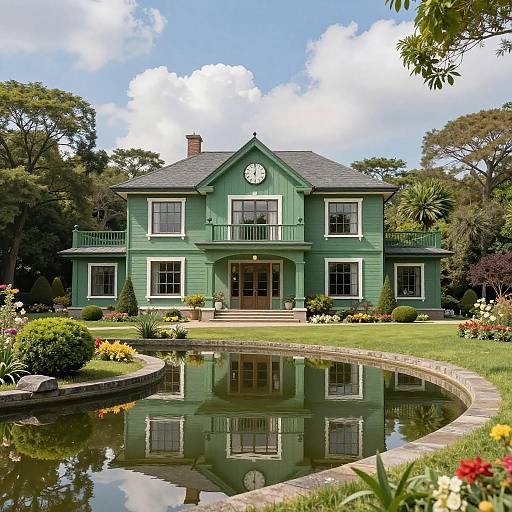Elegant Green Mansion in Lush Landscape