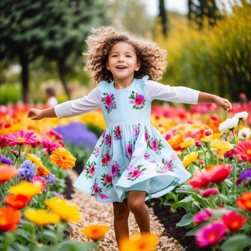 Joyful Child in Flower Garden