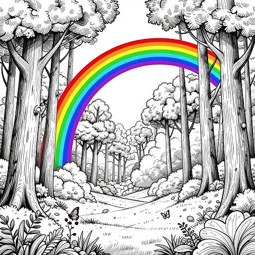 Irish Forest Scene with Rainbow