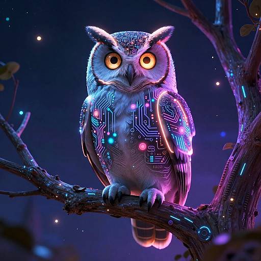 Mystical Neon Owl AI Art