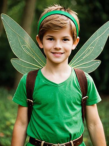 Boy in Peter Pan Tinkerbell Costume with Fairy Wings
