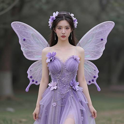 Purple Fairy Woman in Butterfly Dress