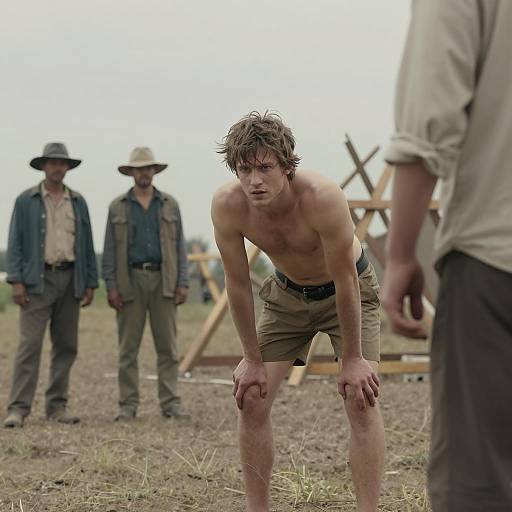 Intense Man in Dusty Field Scene