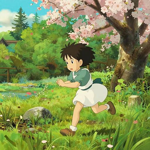 Miyazaki-Style Spring Garden Play Scene