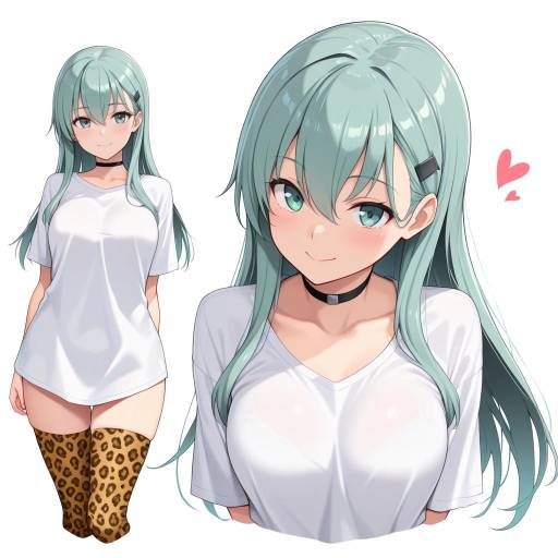 Aqua Haired Girl in Leopard Print