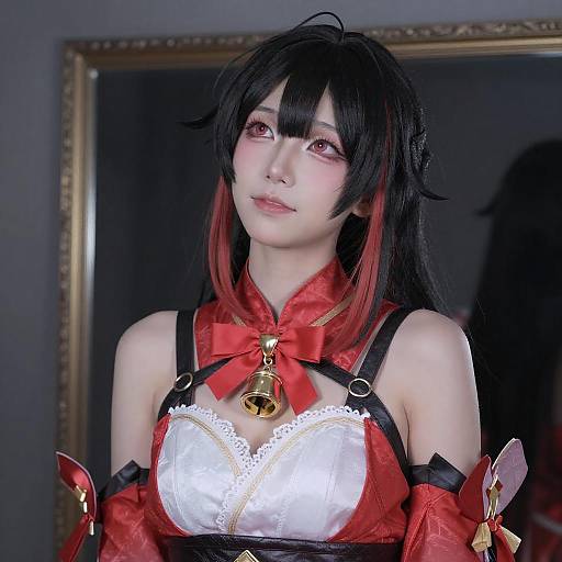 Asian Woman in Red and White Cosplay