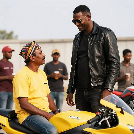 Bikers Chatting Under Clear Skies