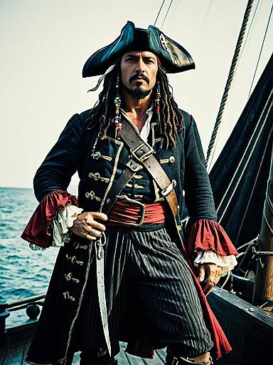 Man in Authentic Pirate Costume on Ship