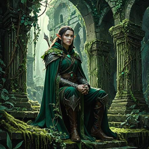 Elven Ranger in Ancient Ruins