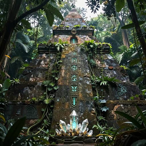 Mystical Jungle Pyramid with Glowing Runes