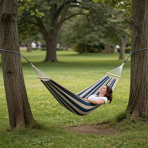Woman Relaxing in Hammock in Park