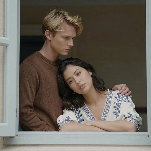 Couple Leaning in Window Frame