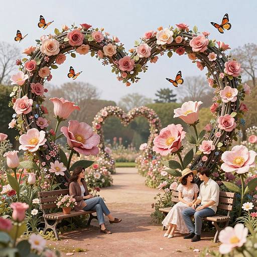 Romantic Garden with Heart Flowers