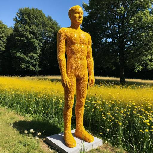 Honey Sculpture of Life-Size Man in Sunny Meadow