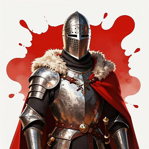 Medieval Knight in Armor with Red Cloak