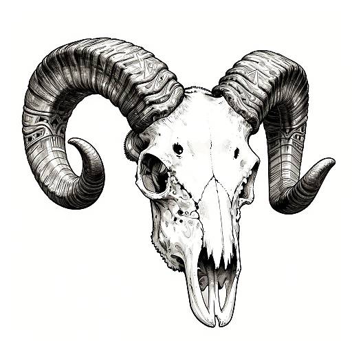 Intricate Aries Ram Skull Line Art