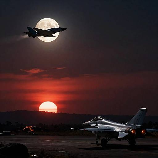 Red Moon Over Sci-Fi Military Sky