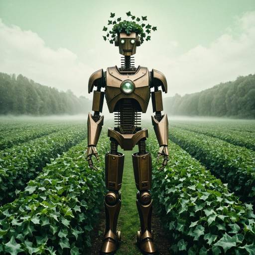 Bronze Robot with Ivy in Green Field