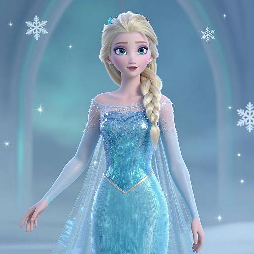 Fantasy Illustration of Woman in Sparkling Blue Dress