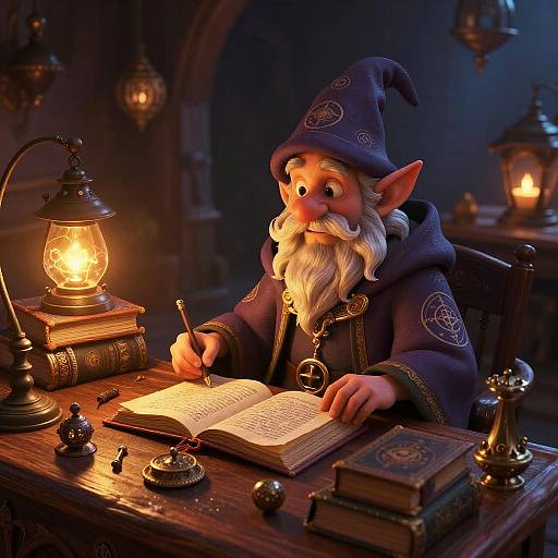 Whimsical Gnome Wizard at Desk