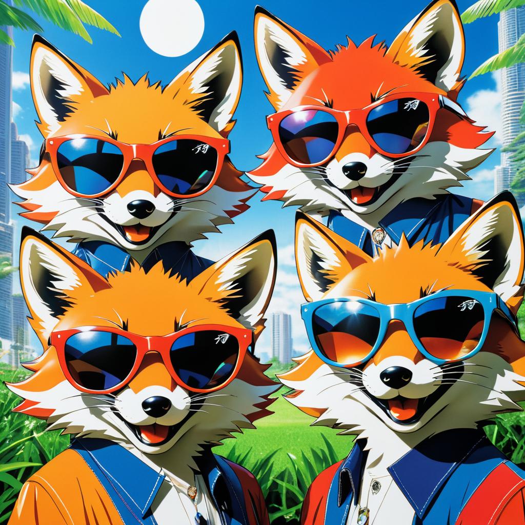 Playful Anime Foxes in Sunglasses Poster