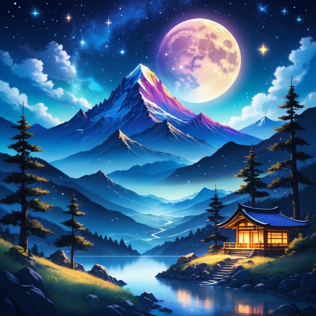 Mystical Mountain Range Under Starry Night