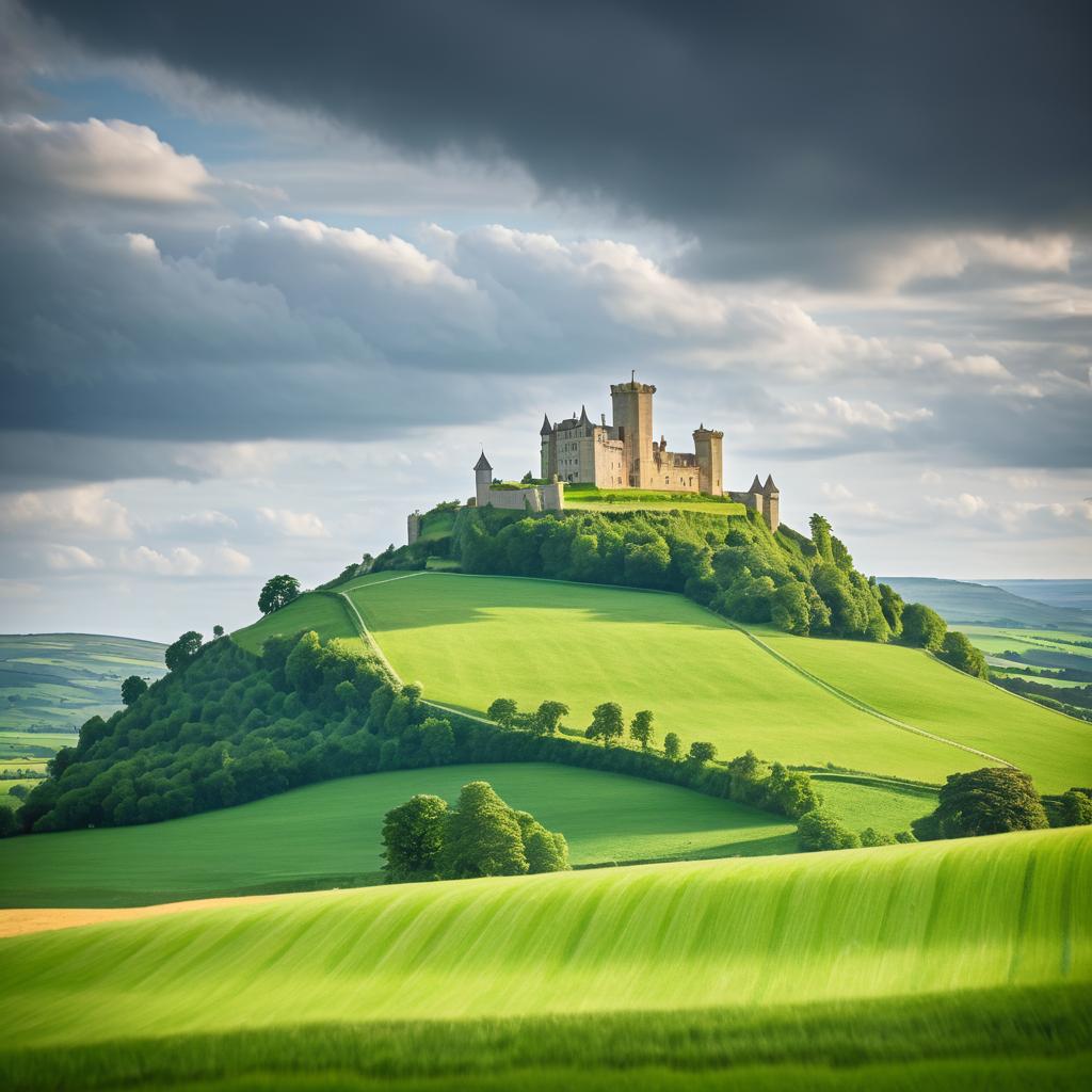 Serene Castle Landscape With Dramatic Sky