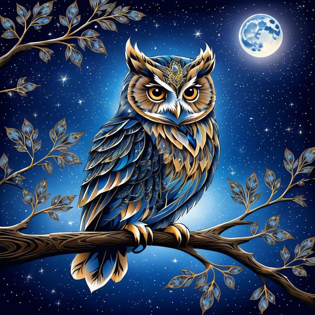 Wise Owl Under a Starlit Sky