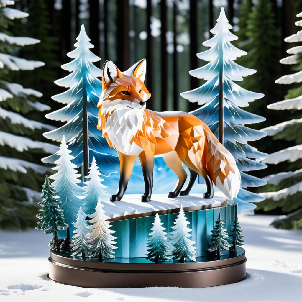 Enchanting 3D Fox Sculpture in Snow