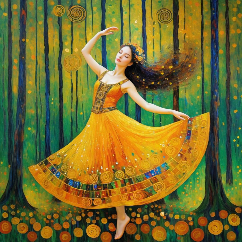 Dancing Woman in Vibrant Forest Scene