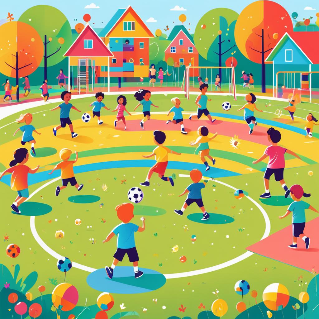 Whimsical Playground Soccer Scene Illustration