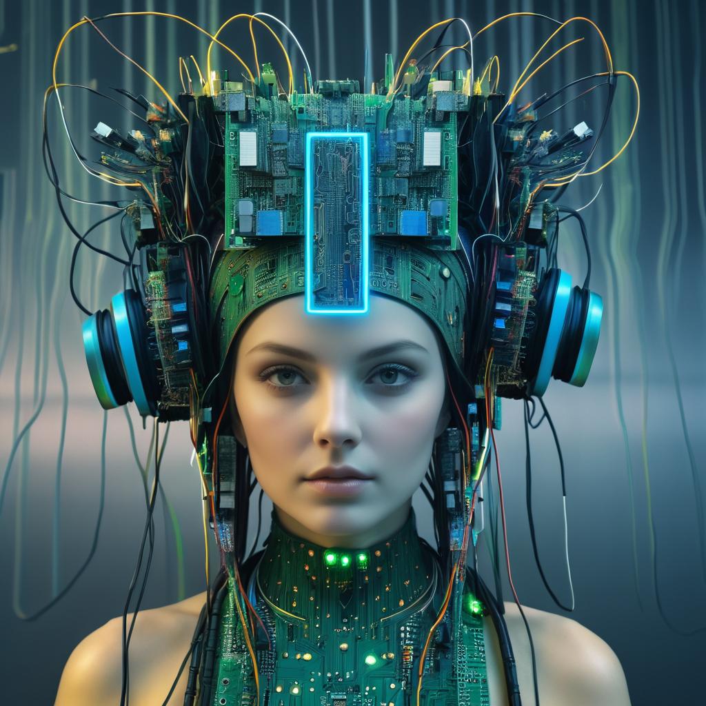 Biopunk Woman with Circuit Board Headdress