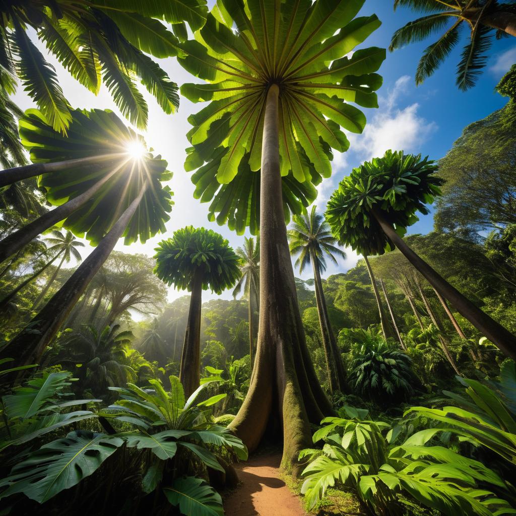 Tropical Oasis with Towering Breadfruit Trees