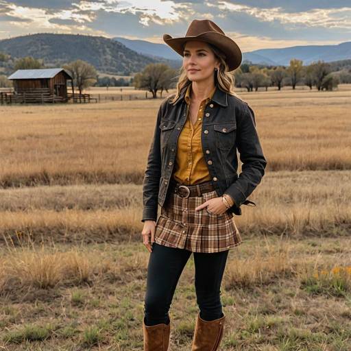 Woman in Cowgirl Outfit in Country Field