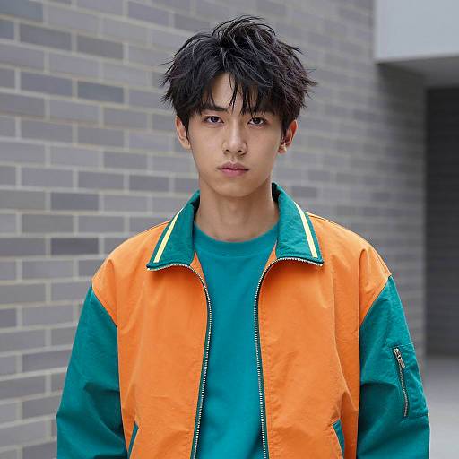 Young Asian Man in Orange and Teal Jacket