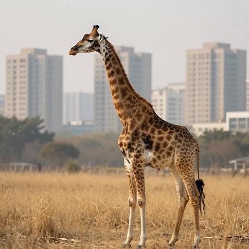 Giraffe in an Urban Golden Field