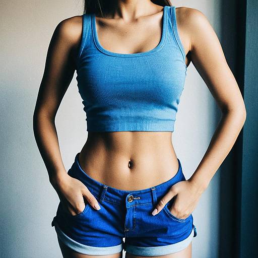 Stylish Woman in Blue Crop Top